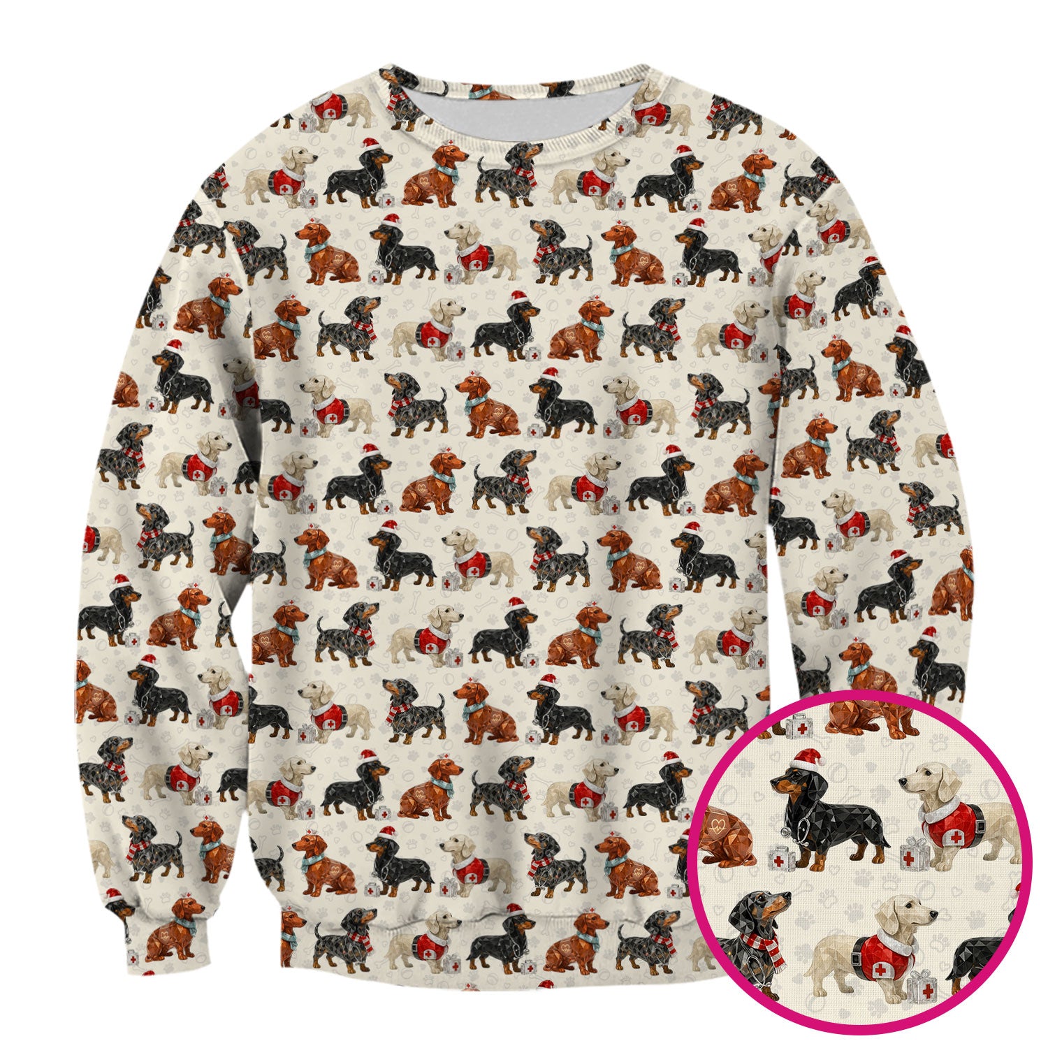 Funny Dachshund Christmas Dog Nurse Scrub Top, Holiday Puppy Medical Uniform Shirt For Nursing