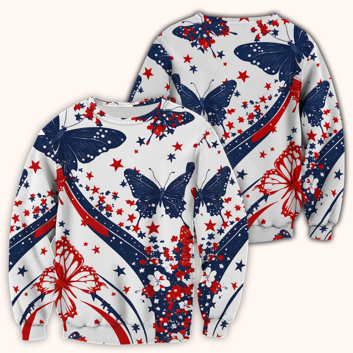 Patriotic Butterfly with Red White Blue Stars Scrub Top, Comfortable Scrubs for Nurses