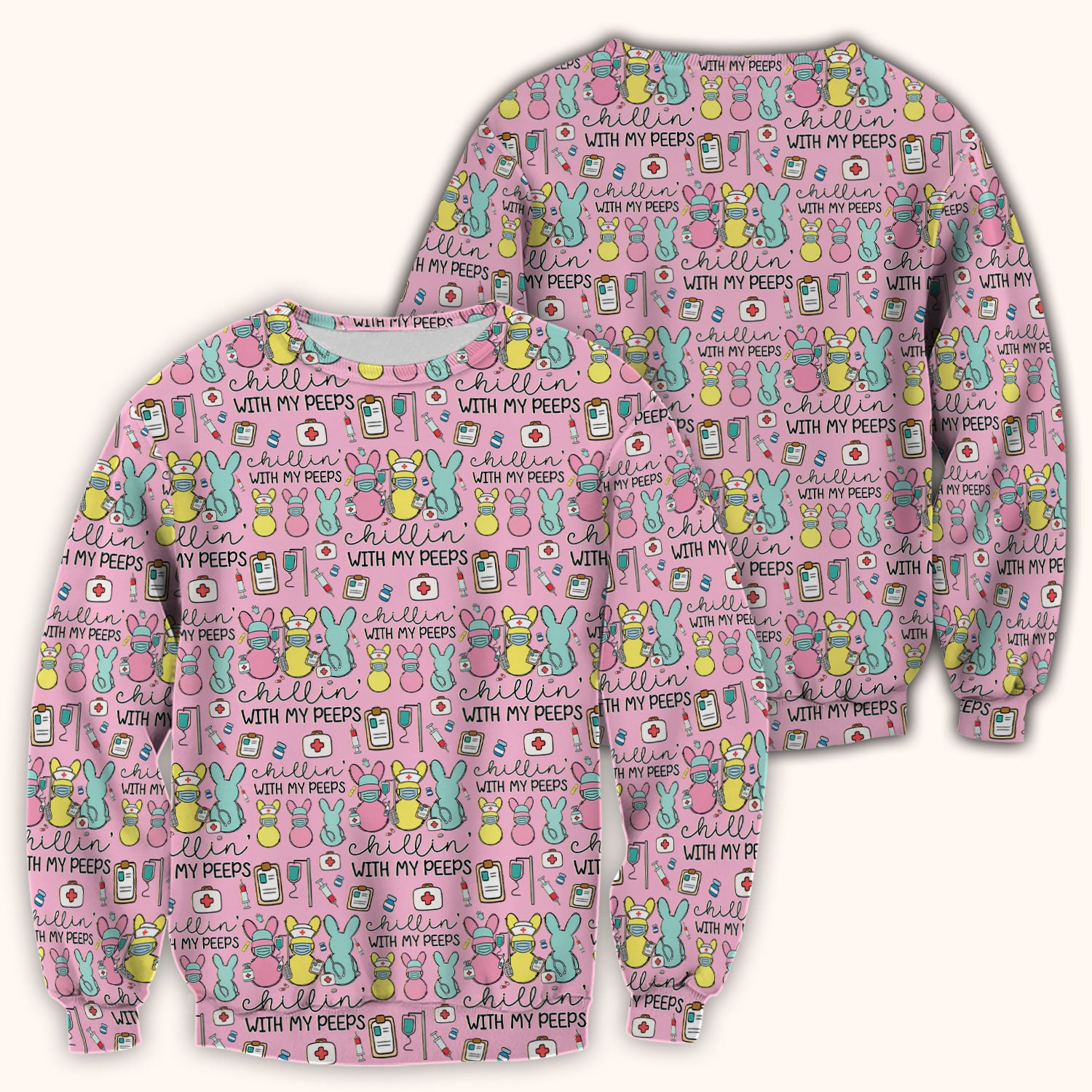 Cute Bunny Nurse Chillin With My Peeps Scrub Top, Comfortable Scrubs for Nurses, Easter