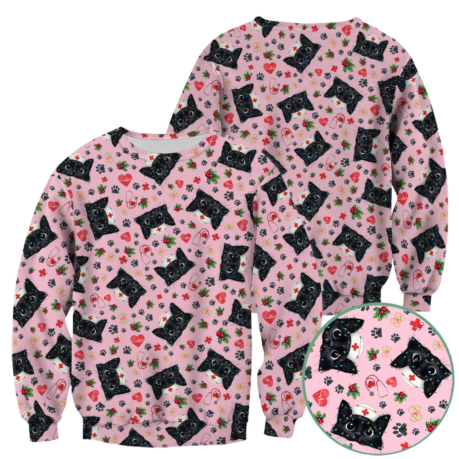 Black Cat Scrub Top for Nurse - Cute Kittens Christmas Medical Uniform - Funny Holiday Gift for Women