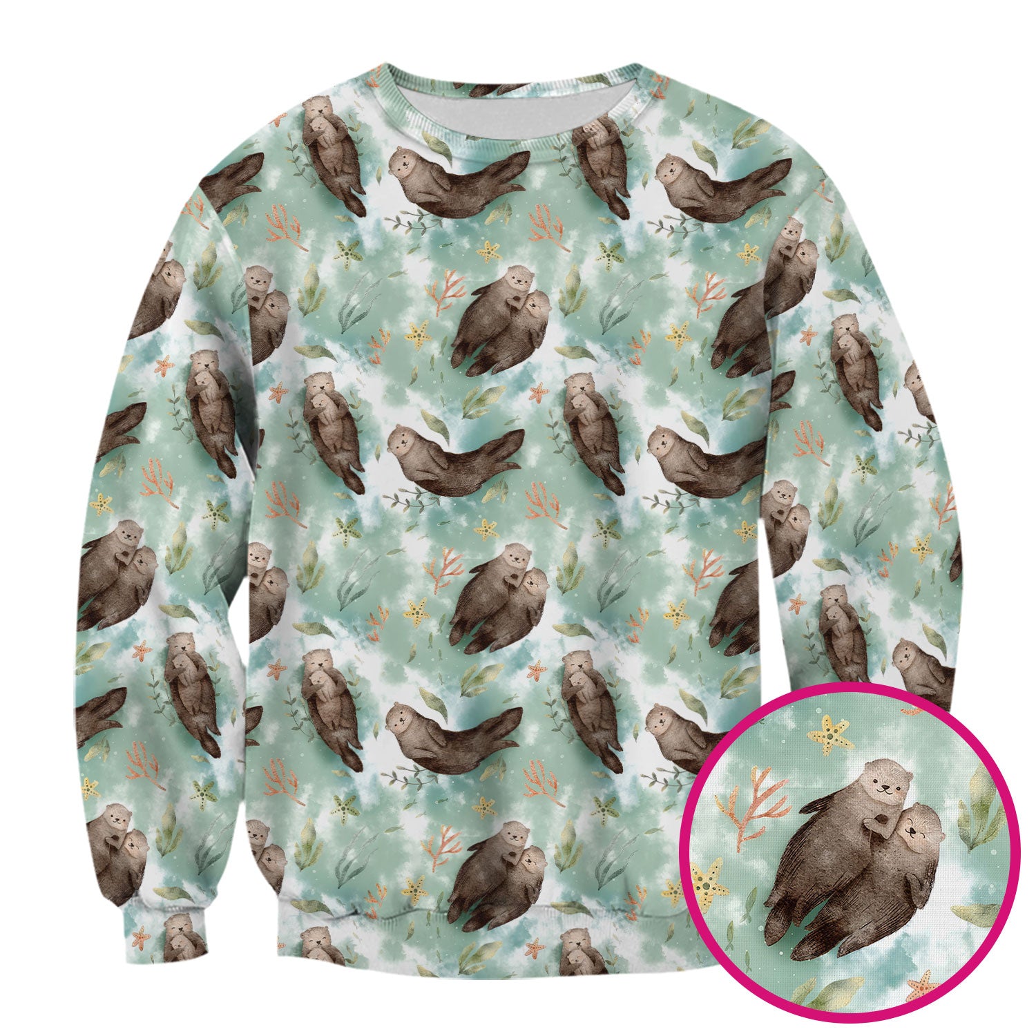 Cute Sea Otter Watercolor Print Scrub Top for Women, Breathable Nursing Uniform