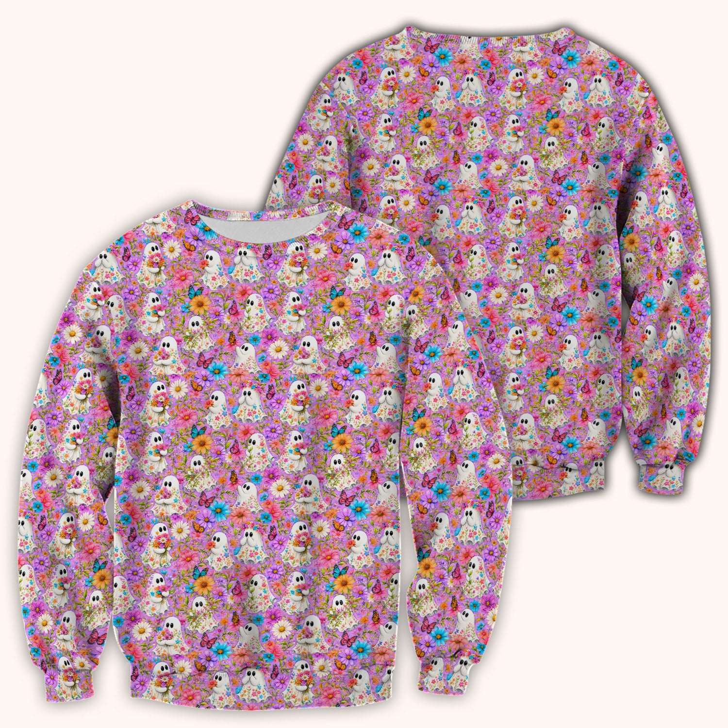 Cute Halloween Floral Ghosts And Butterflies Scrub Top, Comfortable Scrubs for Nurses
