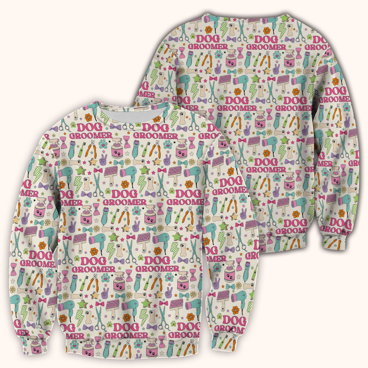 Dog Groomer Tools Pattern Nursing Scrub Top, Comfortable Scrubs for Nurses