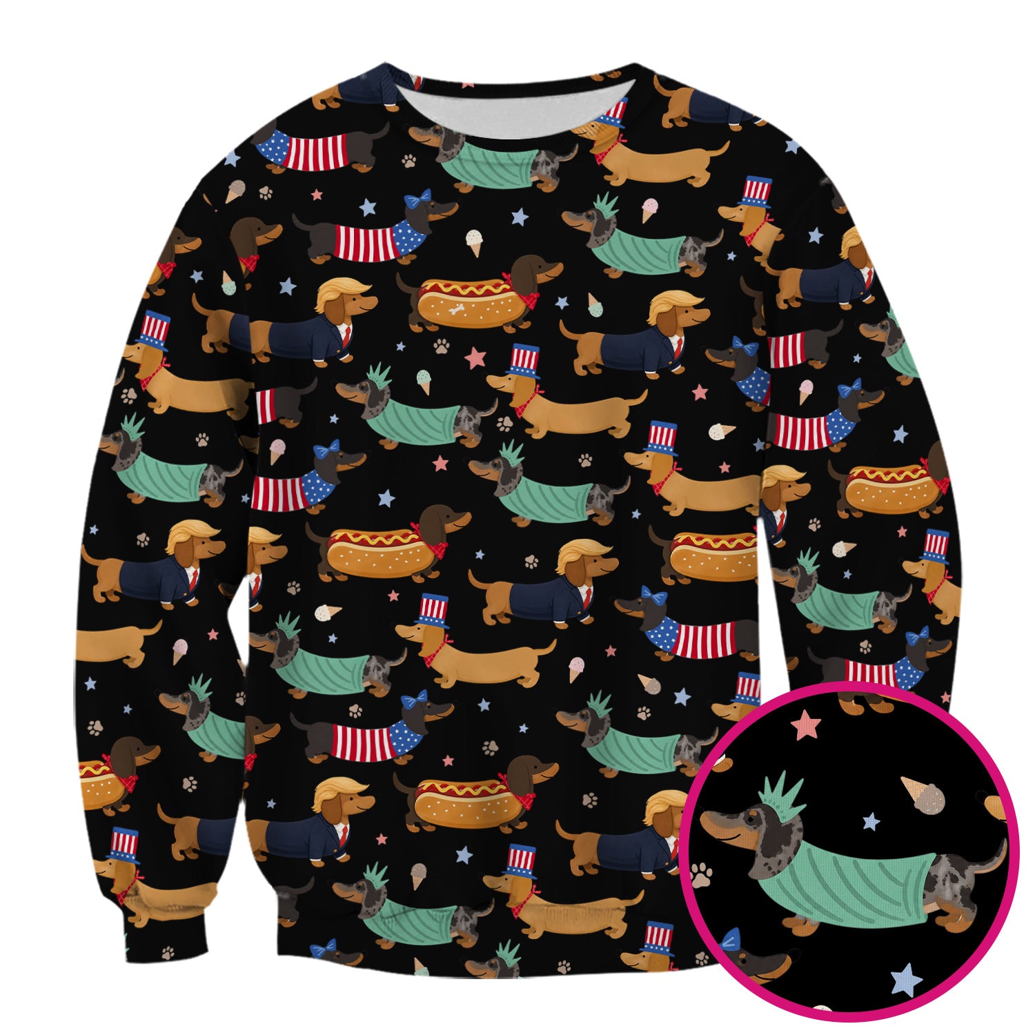 Funny Patriotic Dachshund Costume Dogs Pattern Scrub Top, Breathable Fabrics Nursing Uniform