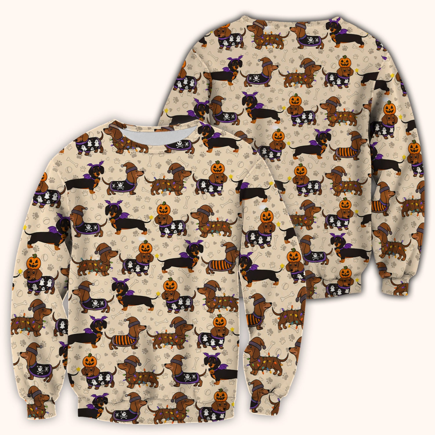 Halloween Dachshund with Pumpkin Ghost Print Scrub Top, Comfortable Scrubs for Nurses