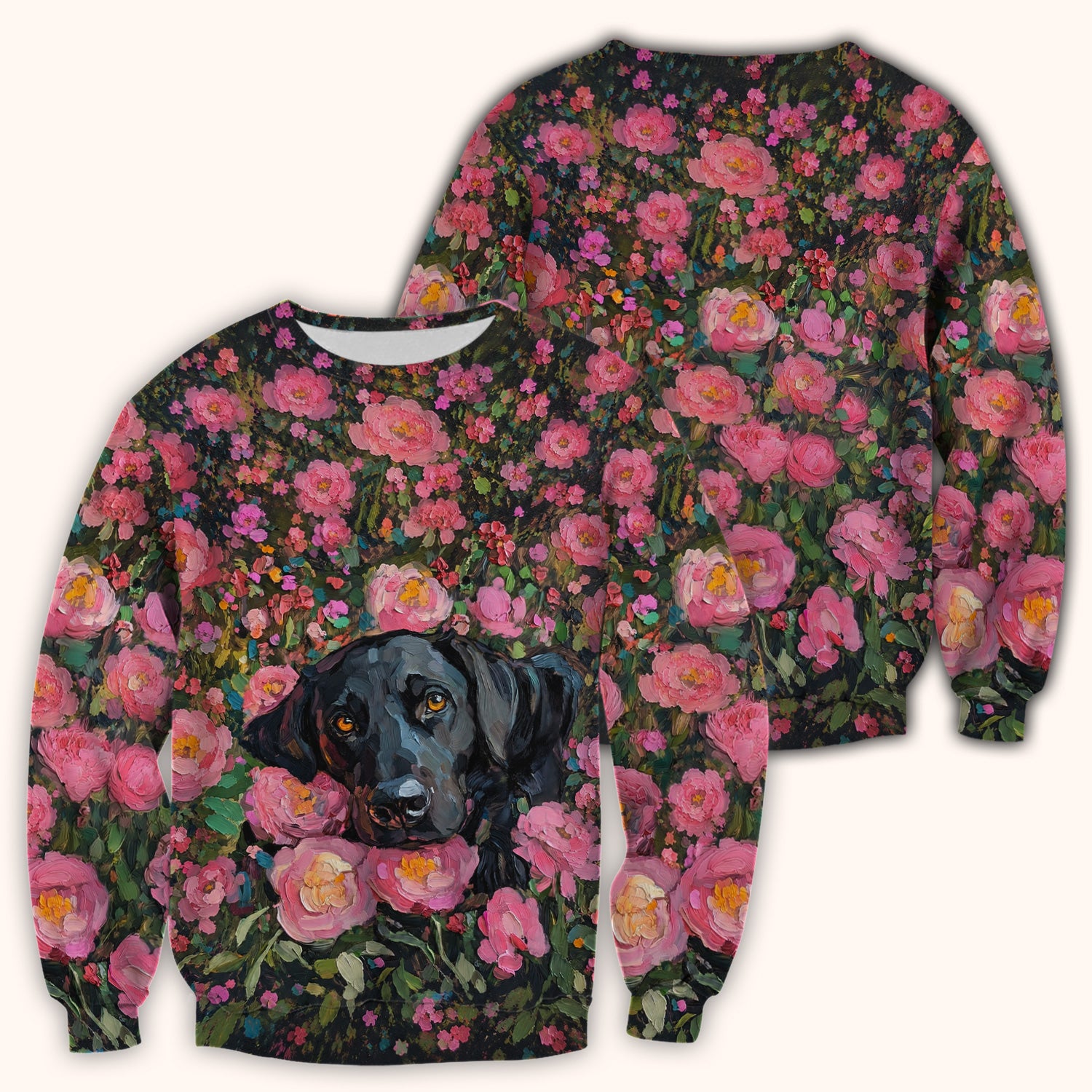 Painterly Floral Black Dog Pattern, Pet Lover Medical Scrub Top, Comfortable Scrubs for Nurses