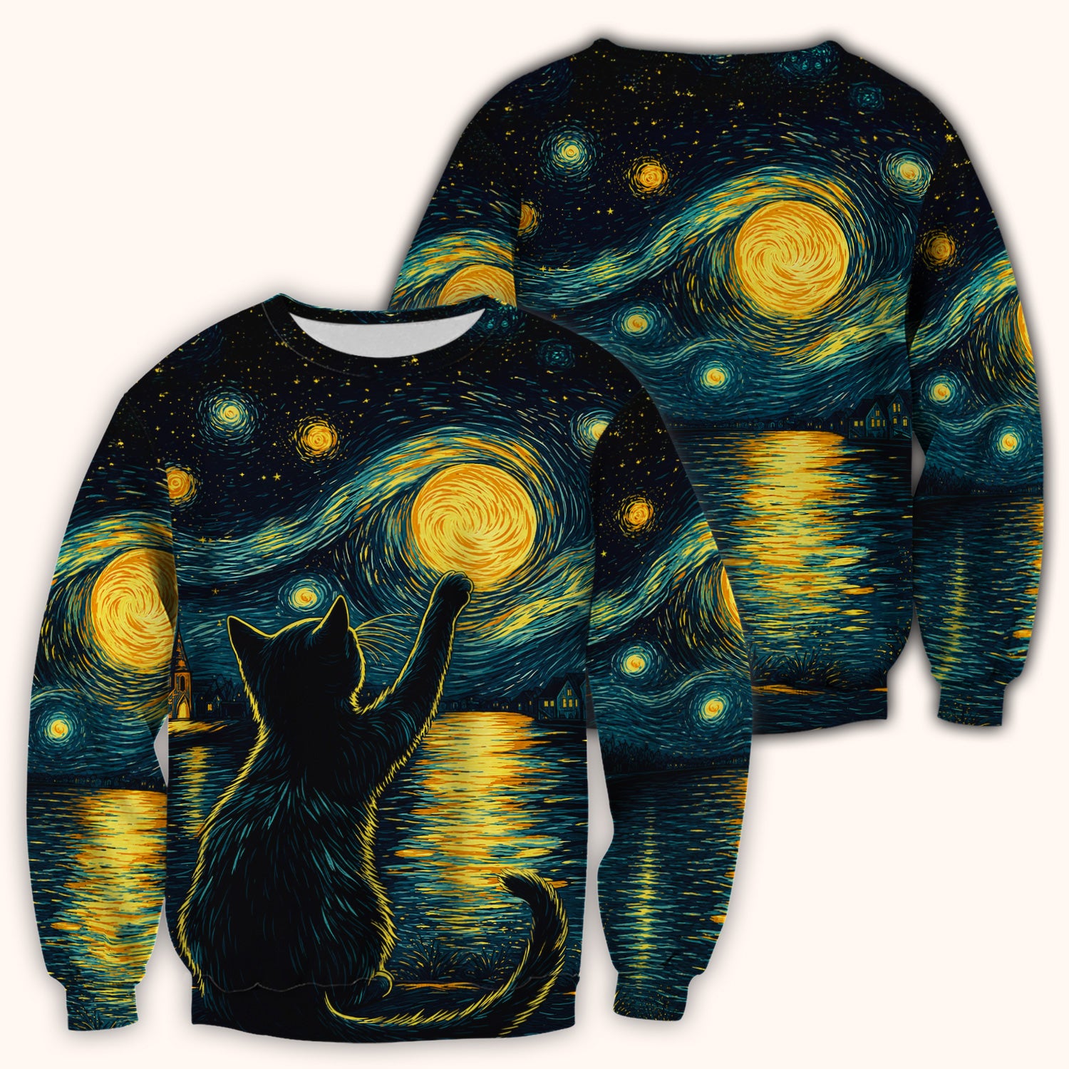 Starry Moonlit Black Cat Scrub Top, Comfortable Scrubs for Nurses