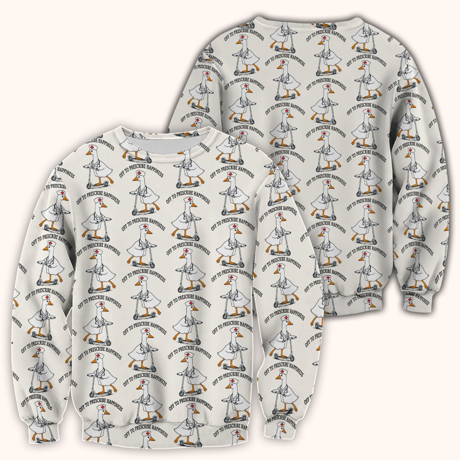 Nurse Goose Scooter Print Scrub Top, Breathable Fabrics Nursing Uniform