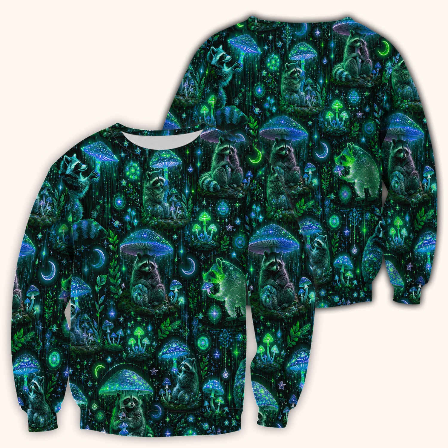 Glowing Raccoon Forest Pattern Scrub Top, Comfortable Scrubs for Nurses