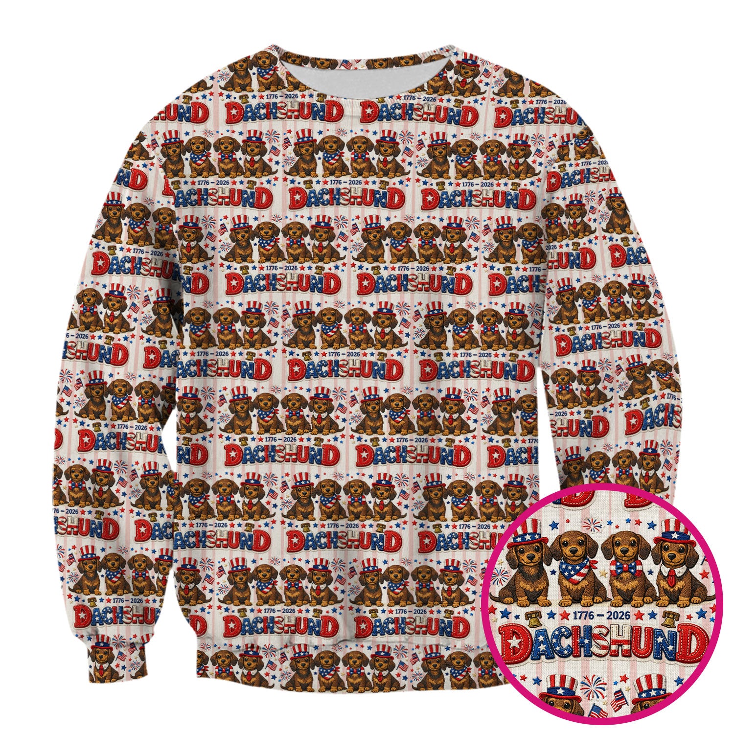 Patriotic Dachshund Fireworks Pattern Scrub Top, Comfortable Scrubs for Nurses