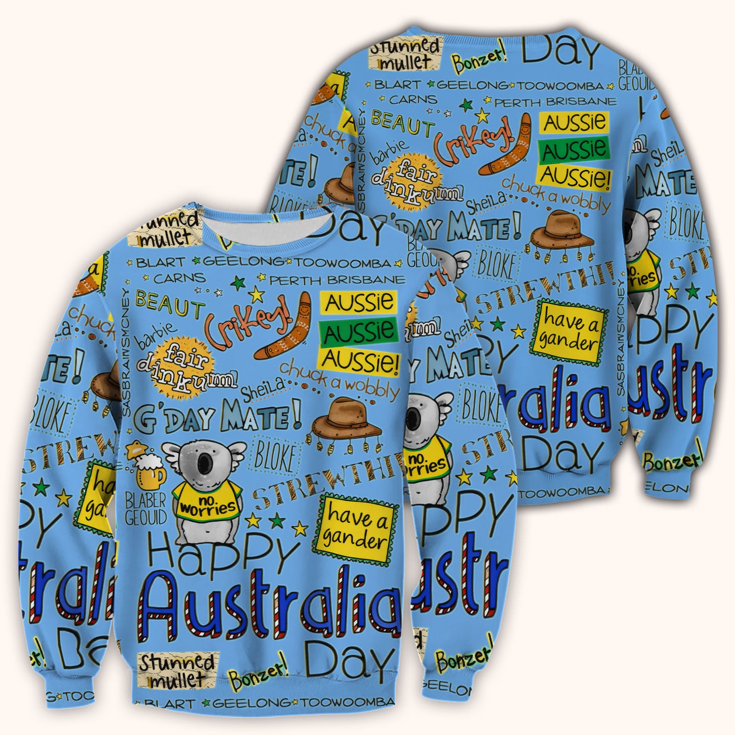 Cute Cartoon Koala Australia Pattern Scrub Top, Breathable Fabrics Nursing Uniform