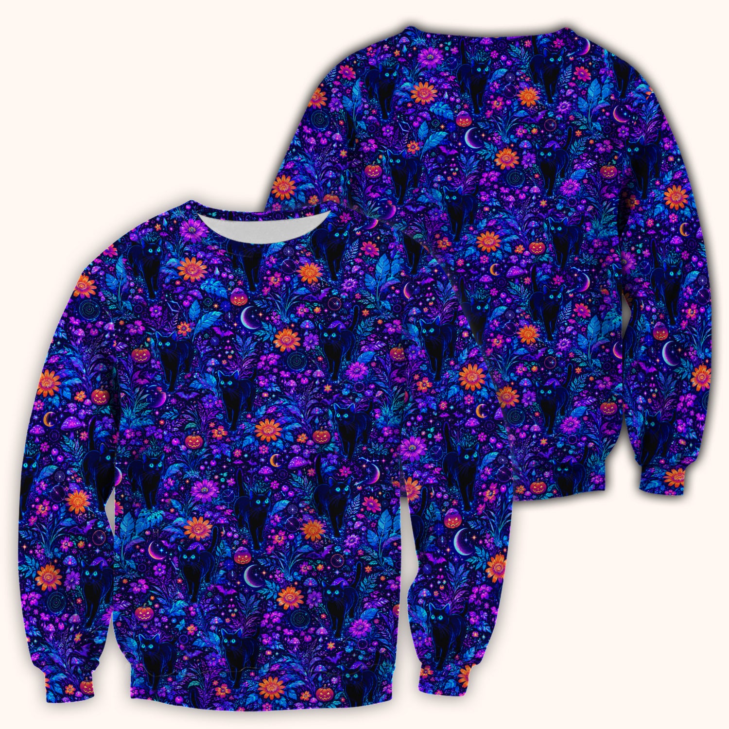 Halloween Black Cat Floral Print Scrub Top, Comfortable Scrubs for Nurses