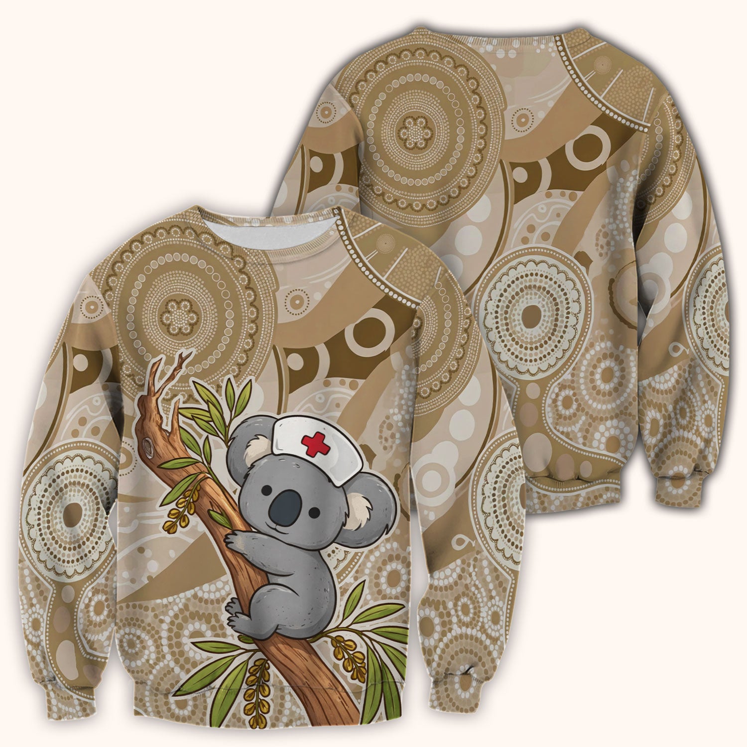 Australian Indigenous Inspired Dot Art Scrub Top, Cute Koala Pattern Nurse Shirt, Comfortable Scrubs For Nursing