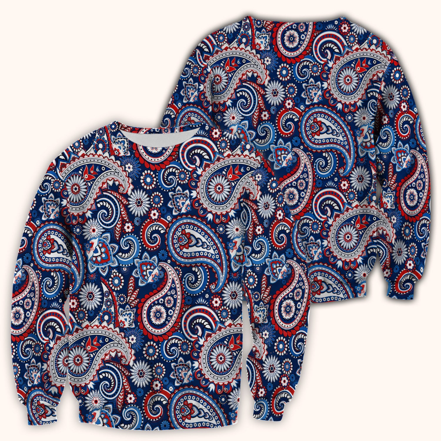 Patriotic Red White Blue Paisley Pattern Scrub Top, Comfortable Scrubs for Nurses