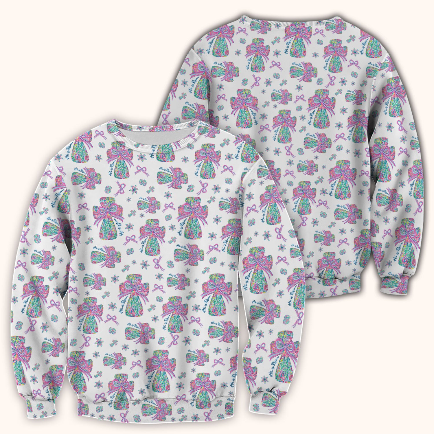 Colorful Bow Pattern Scrub Top, Breathable Fabrics Nursing Uniform