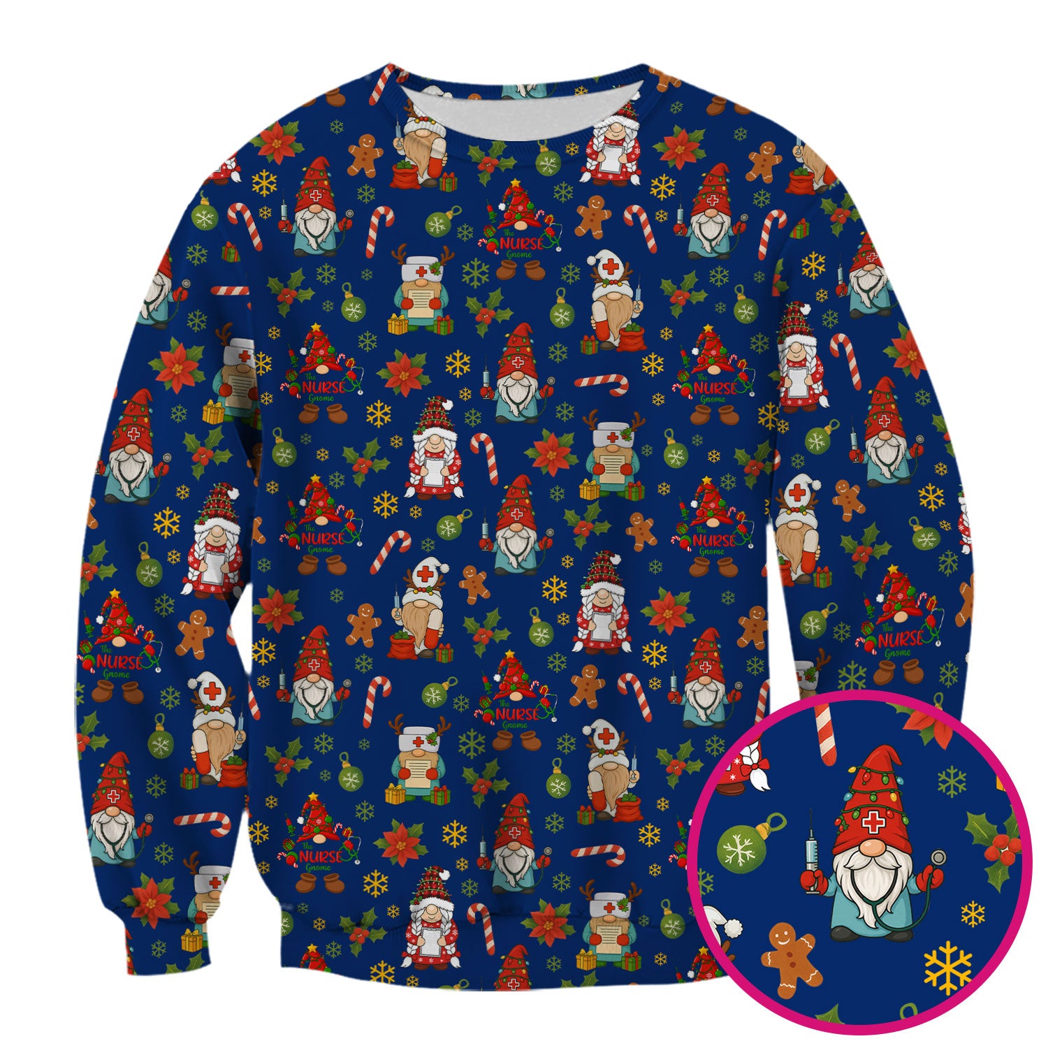 Christmas Gnome Nurse Scrub Top - Cute Holiday Santa Reindeer Print Scrubs - Funny Xmas Medical Scrub Shirt Gift for Women, CNA, RN, Doctor