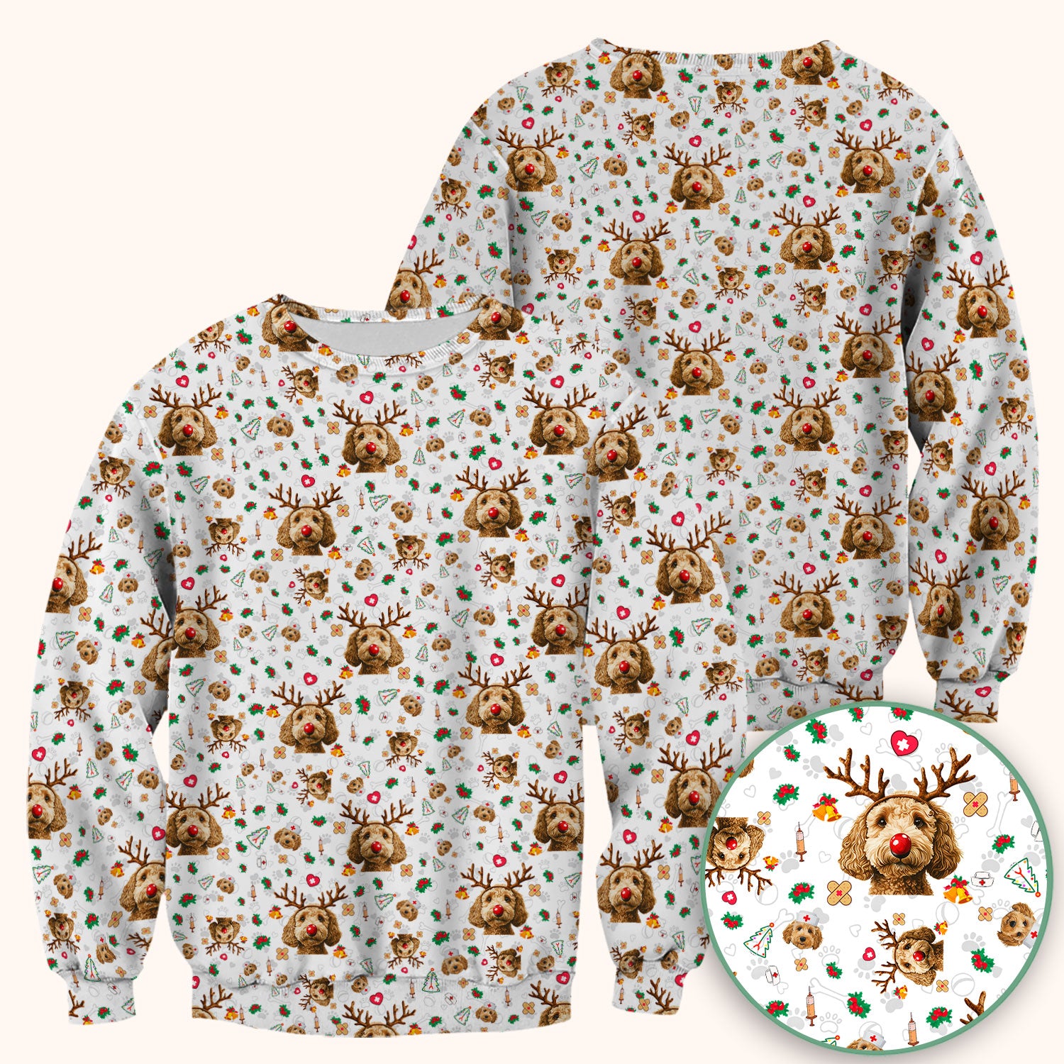 Christmas Labradoodle Scrub Top - Funny Reindeer Dog Nurse Shirt - Cute Holiday Medical Uniform for Women Healthcare Gift