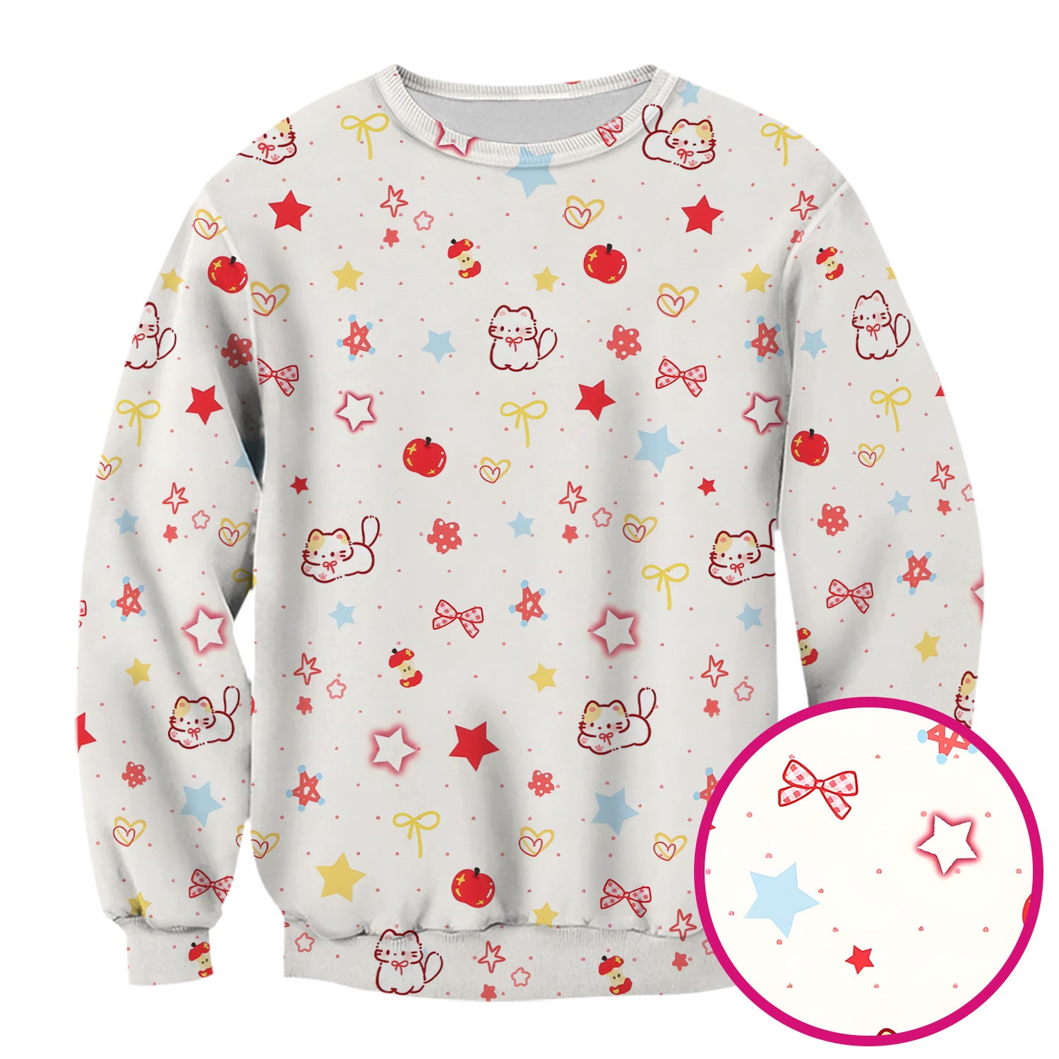 Cute Kawaii Cat Bow Star Pattern Scrub Top, Comfortable Scrubs for Nurses