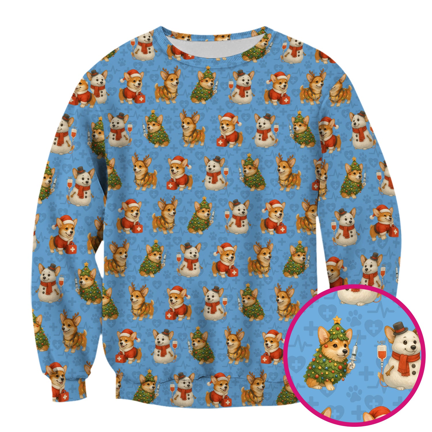 Christmas Scrubs for Women - Cute Corgi Pattern Scrub Top for Nurses - Holiday Corgi Christmas Scrubs Gift Idea