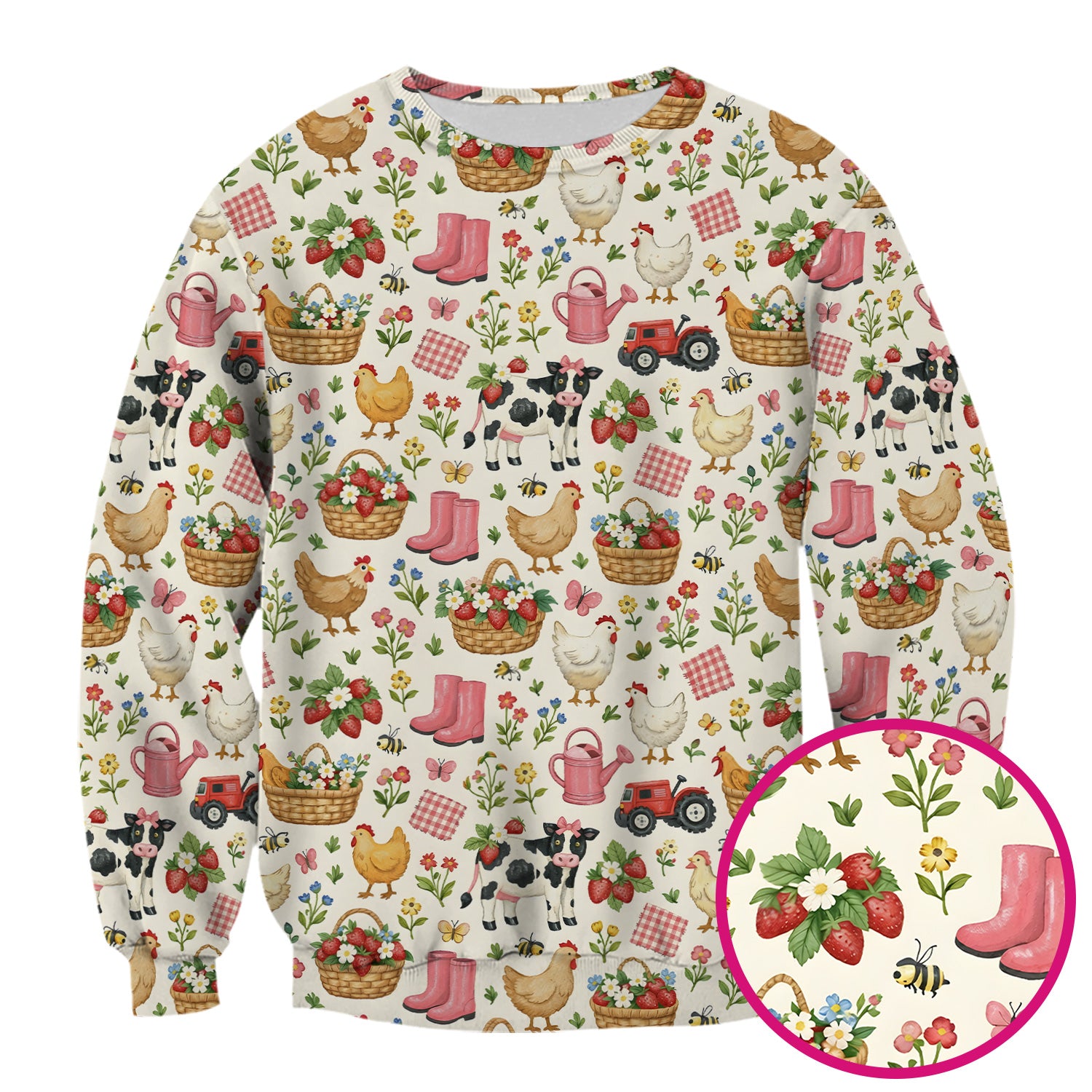 Whimsical Farm Animals Garden Pattern Scrub Top, Comfortable Scrubs for Nurses