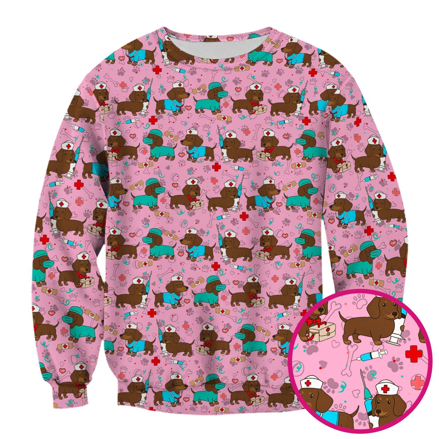 Cute Wiener Dog Dachshund Nurse Scrub Top, Funny Dachshund Dog Scrubs Shirt, Breathable Fabrics Nursing Uniform