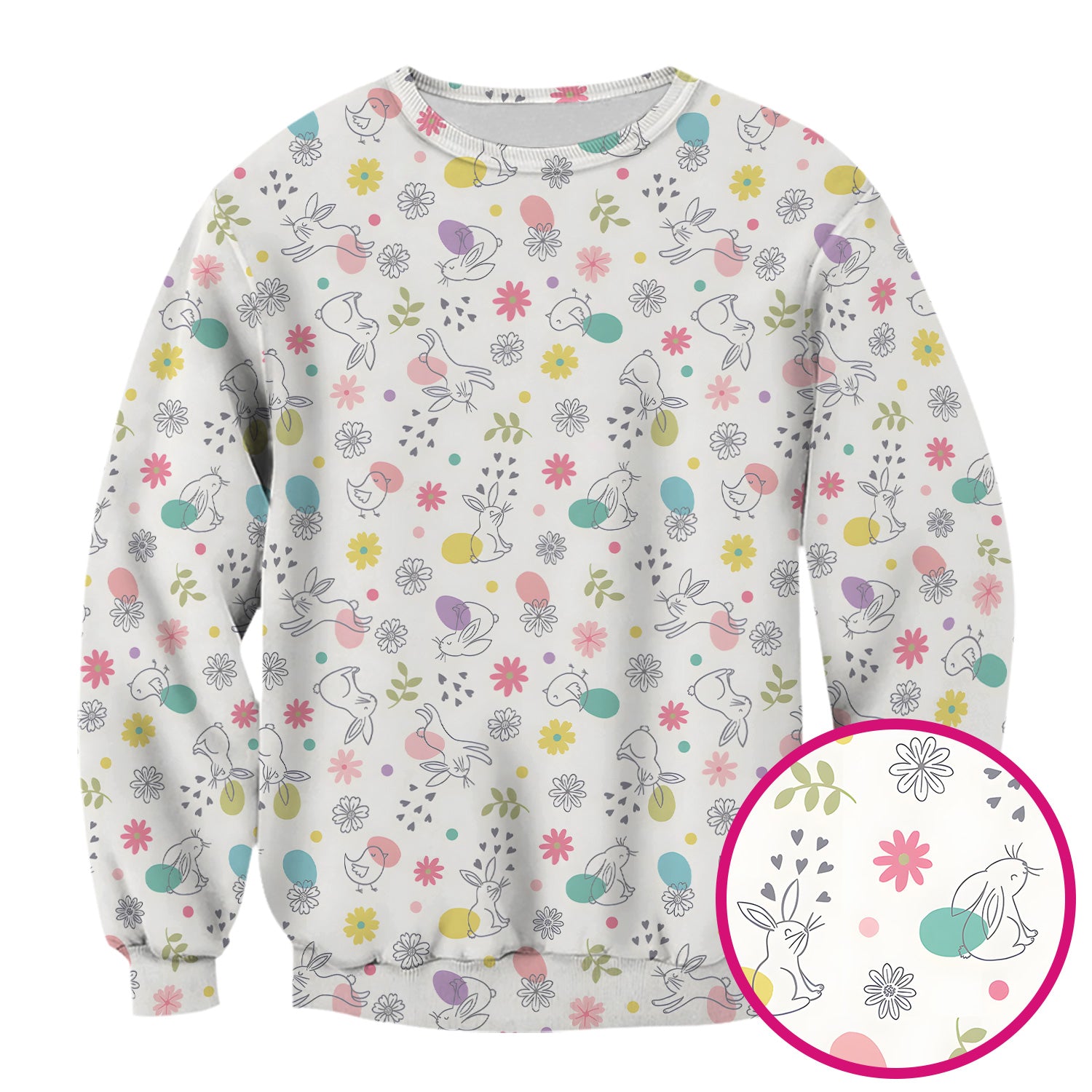 Whimsical Easter Bunny Eggs Pattern Scrub Top, Comfortable Scrubs for Nurses