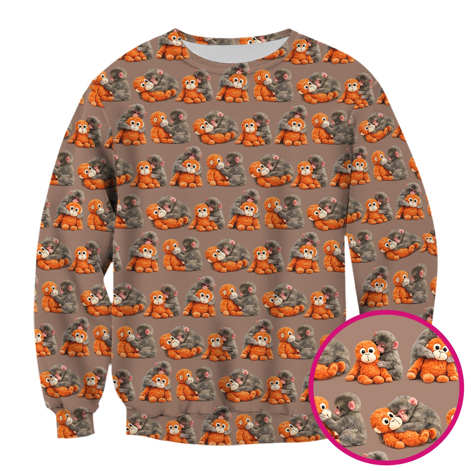 Cute Baby Monkey Plush Toy Animal Pattern Scrub Top, Breathable Medical Uniform Top