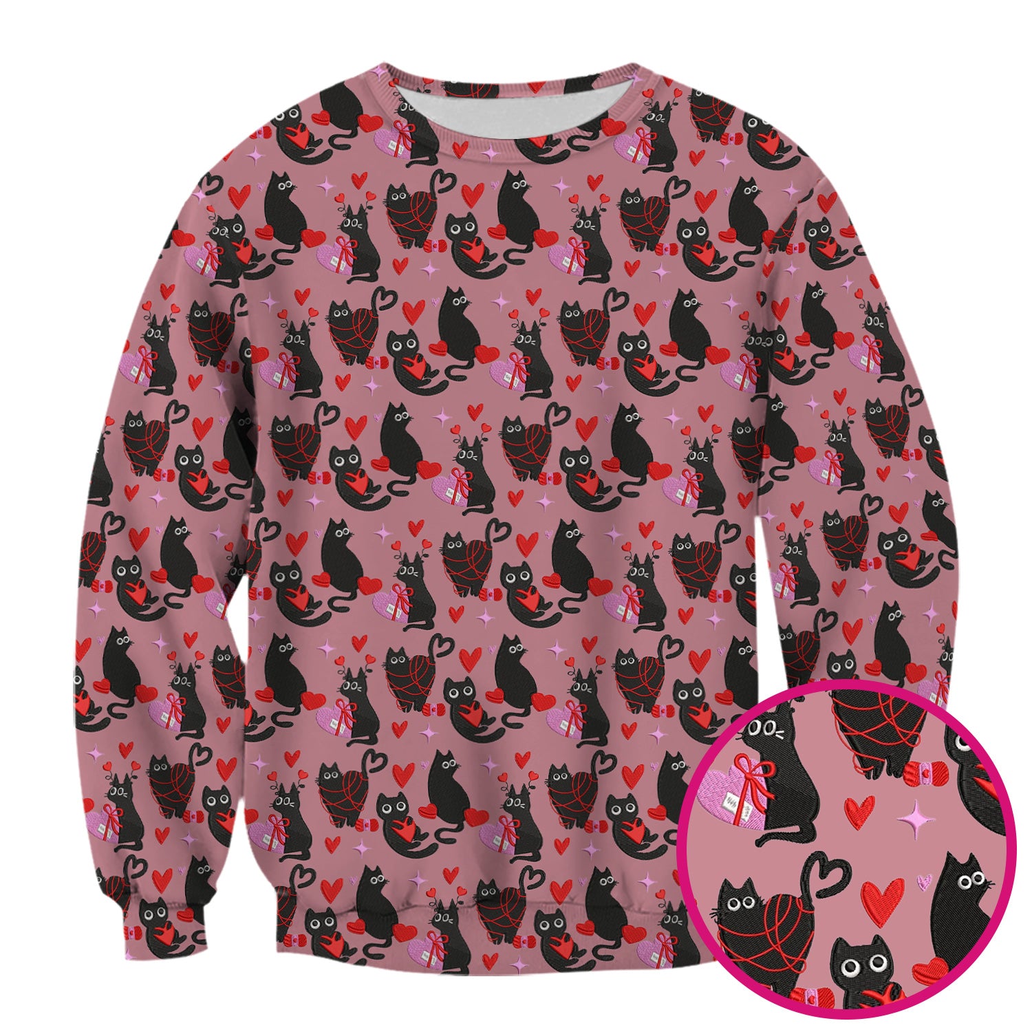 Valentine’s Day Scrub Top, Cute Black Cat With Heart Pattern Nurse Shirt, Breathable Fabrics Nursing Uniform