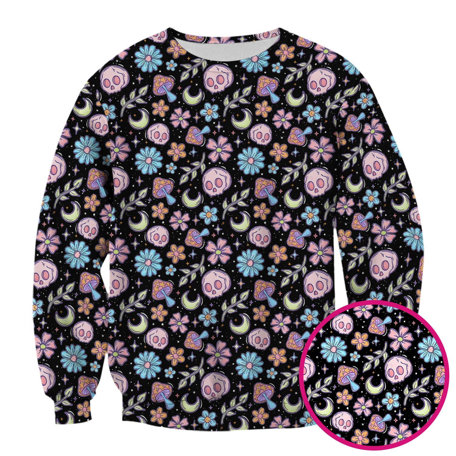 Neon Skull Mushroom Floral Scrub Top, Colorful Gothic Nurse Scrubs Uniform