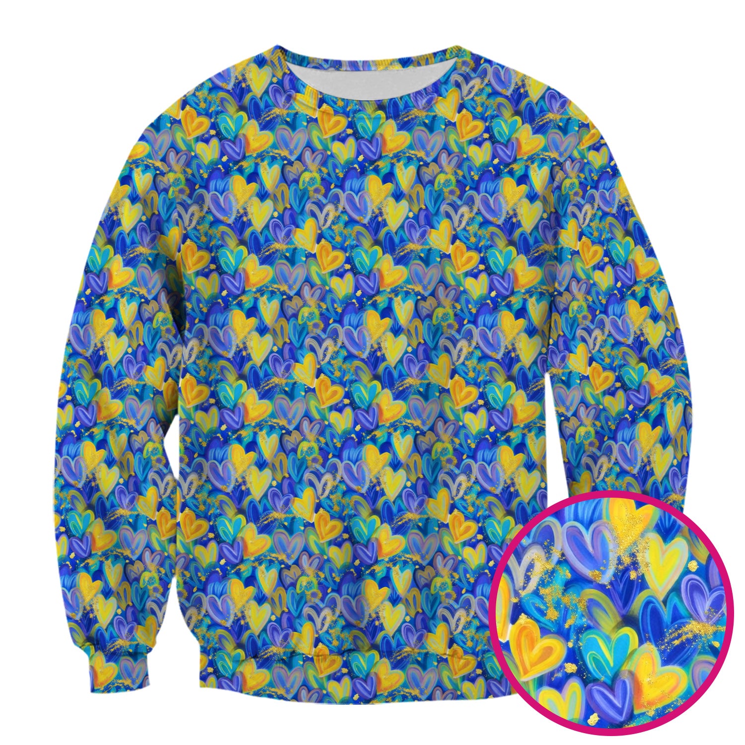 Blue and Yellow Layered Heart Gold Splatter Print Scrub Top, Artistic Scrubs for Nurses