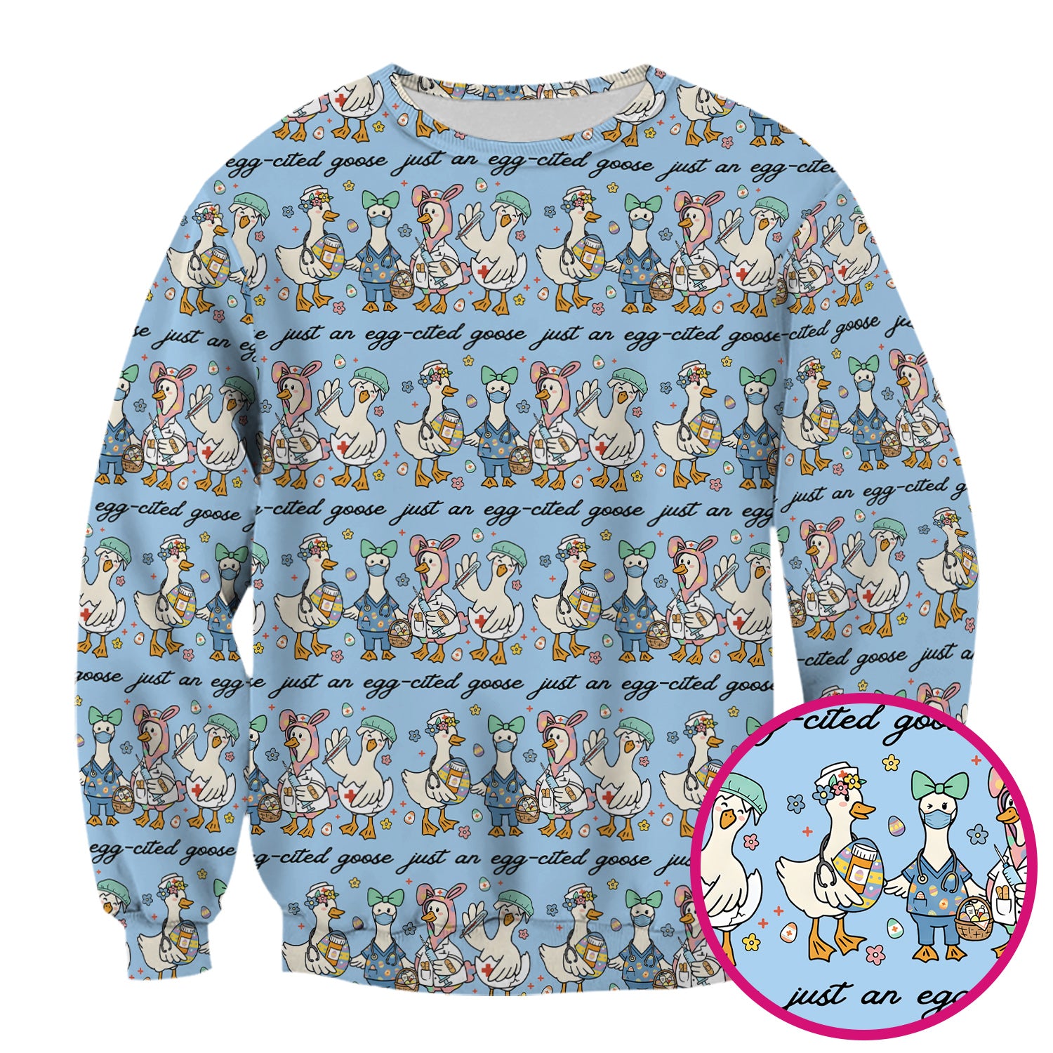 Funny Easter Nurse Goose Pattern Scrub Top, Comfortable Scrubs for Nurses