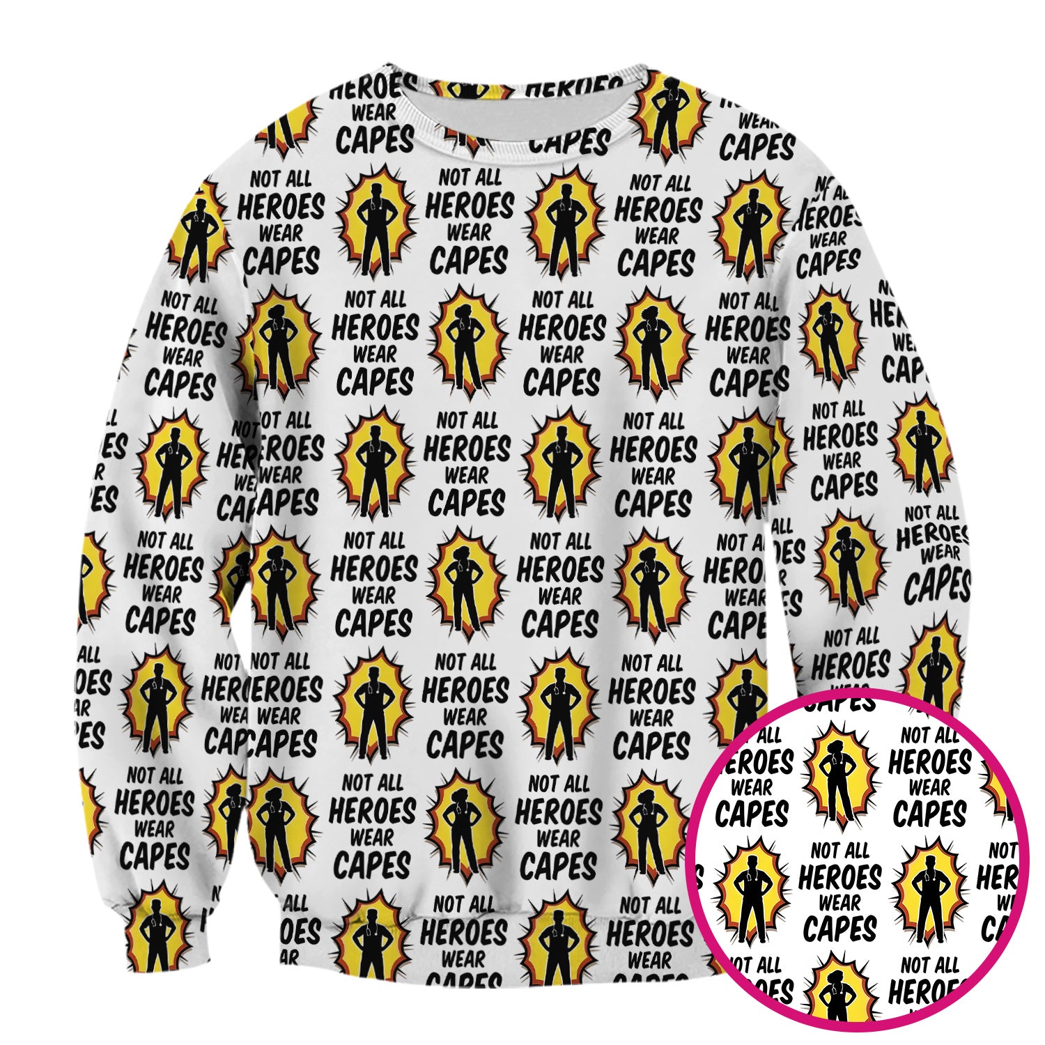 Not All Heroes Wear Capes Nurse Pattern Scrub Top, Comfortable Scrubs for Nurses