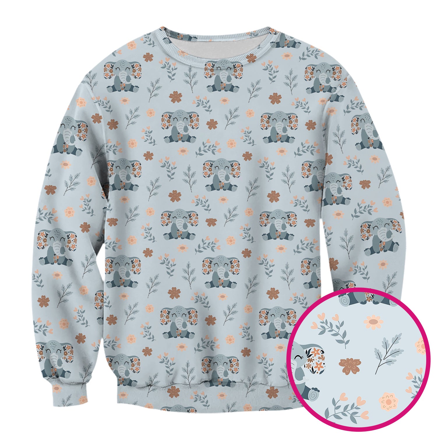 Cute Elephant Floral Print Scrub Top, Comfortable Scrubs for Nurses