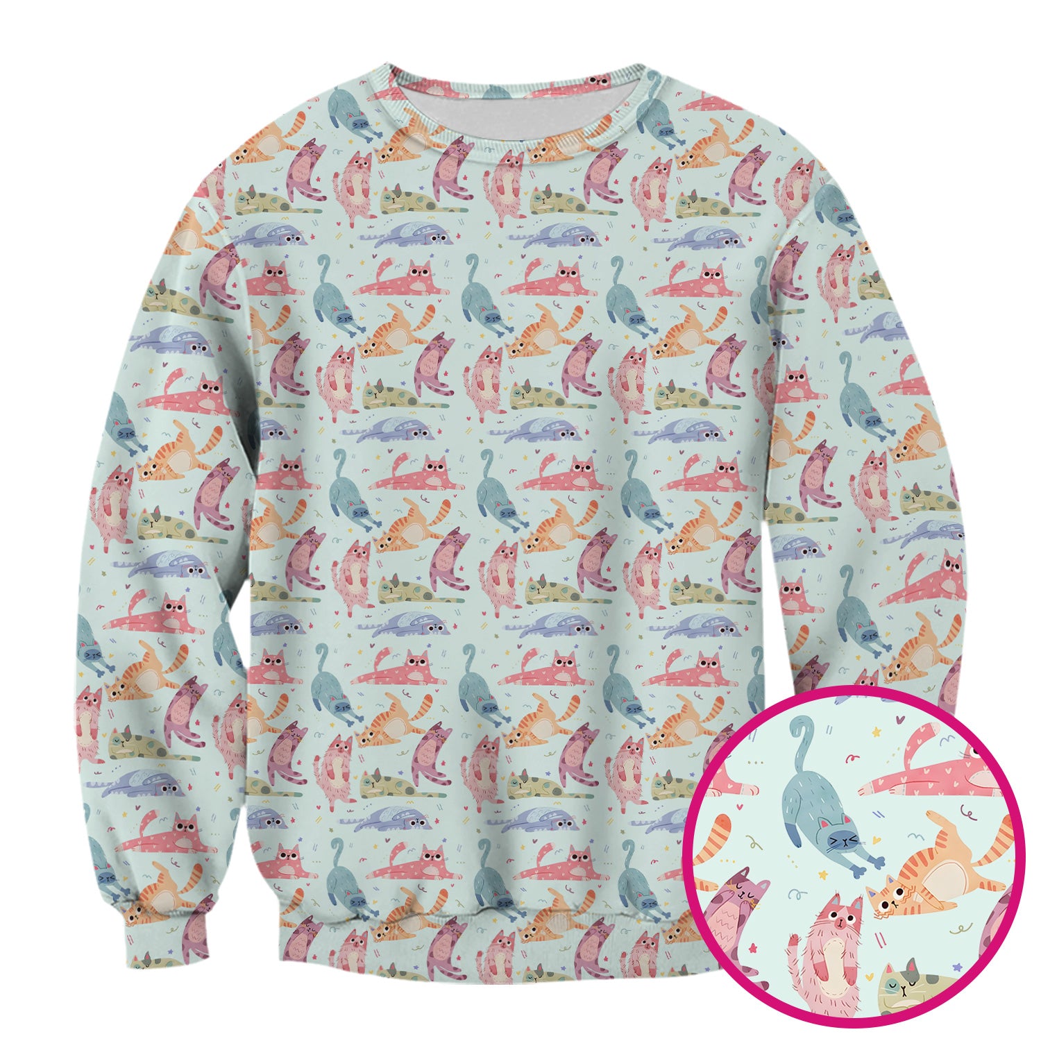 Funny Pastel Cat Pattern Medical Scrub Top, Breathable Fabrics Nursing Uniform
