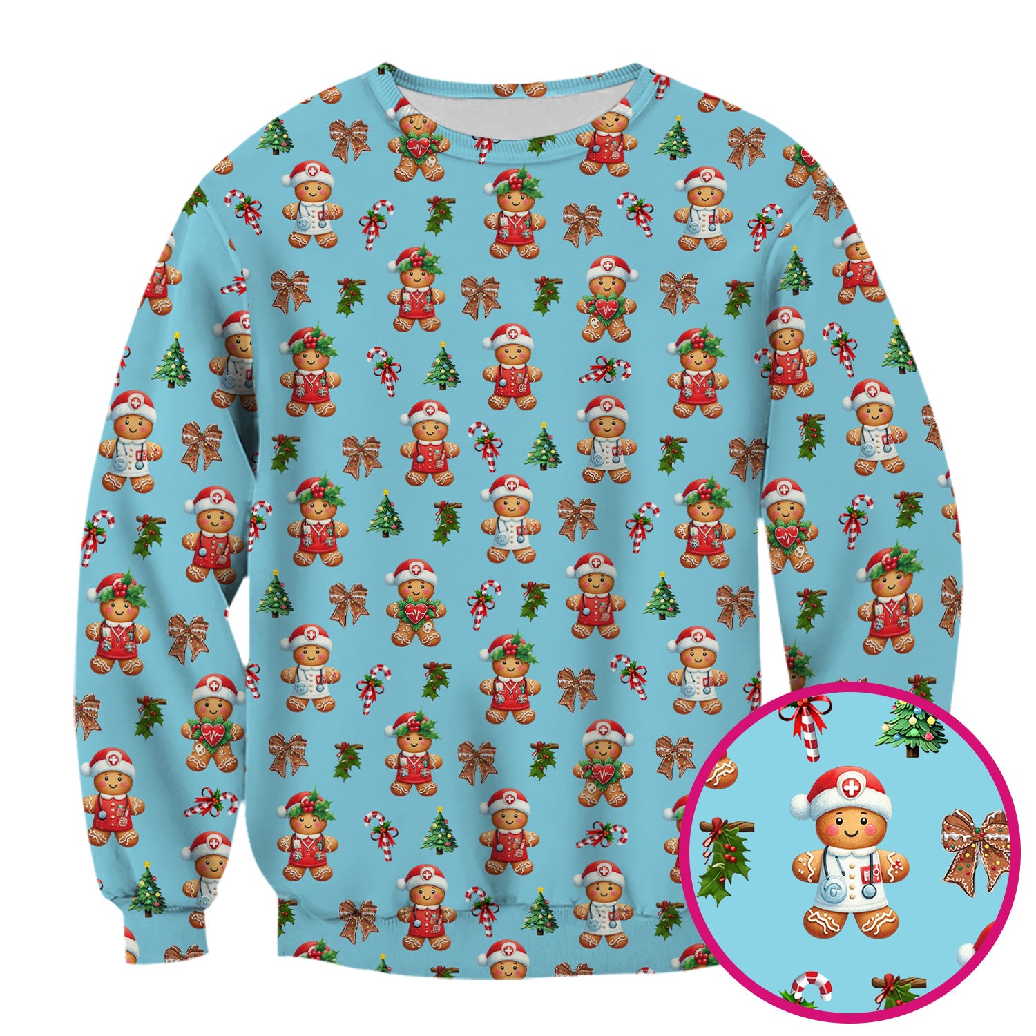 Funny Gingerbread Christmas Scrub Top - Cute Cookie with Bow Shirt - Festive Holiday Scrubs for Women