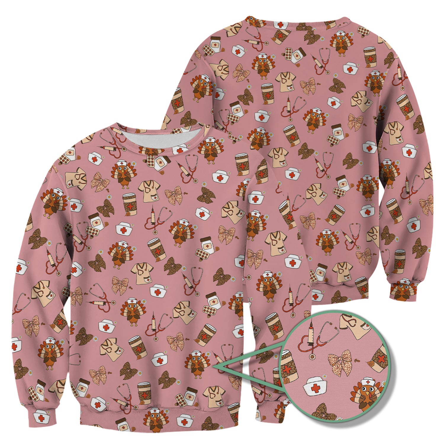 Cute Nurse Fall Season Scrub Top - Thanksgiving Turkey & Stethoscope Medical Design  - Gift for RN LPN CNA