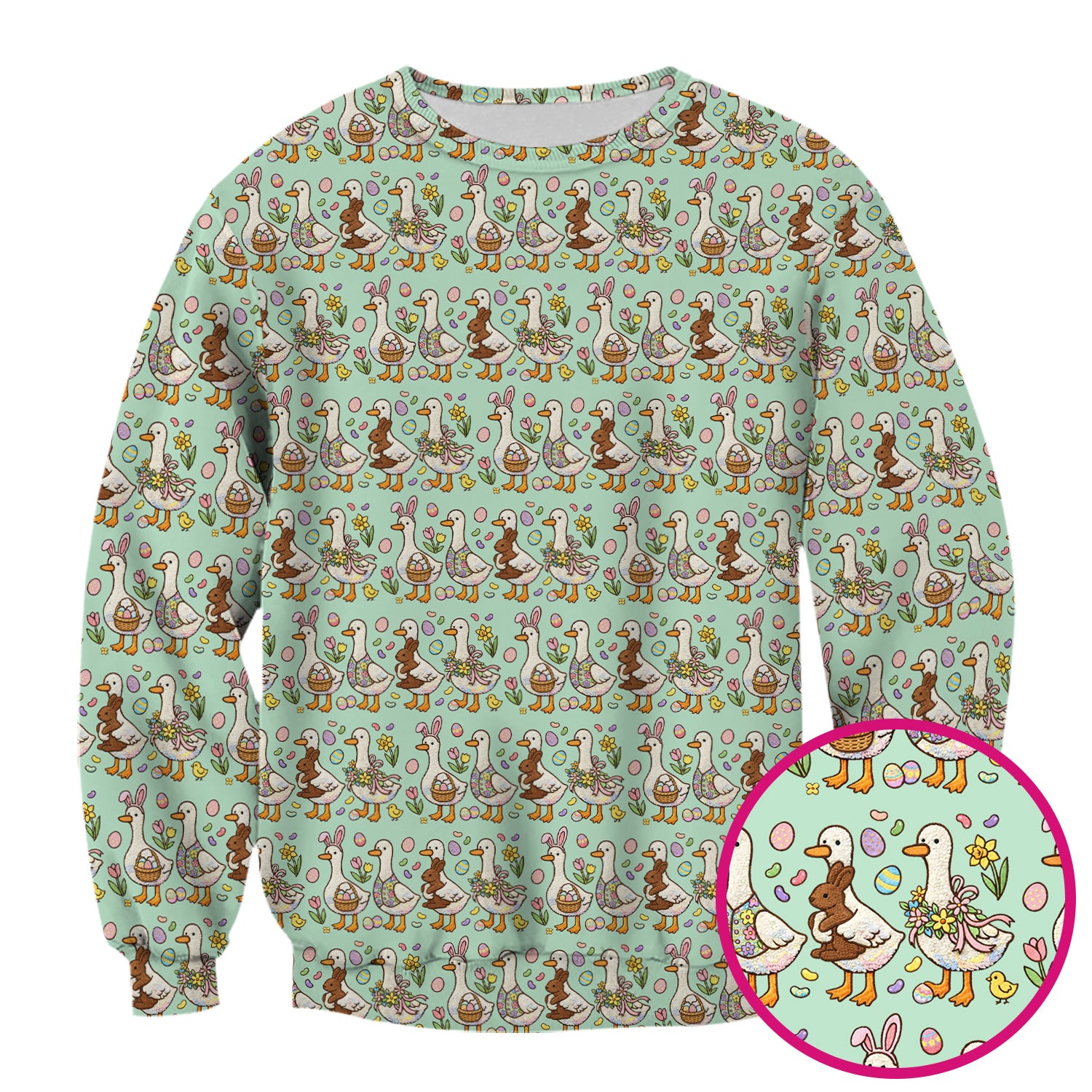 Easter Theme Duck and Bunny Egg Floral Print Scrub Top, Comfortable Scrubs for Nurses