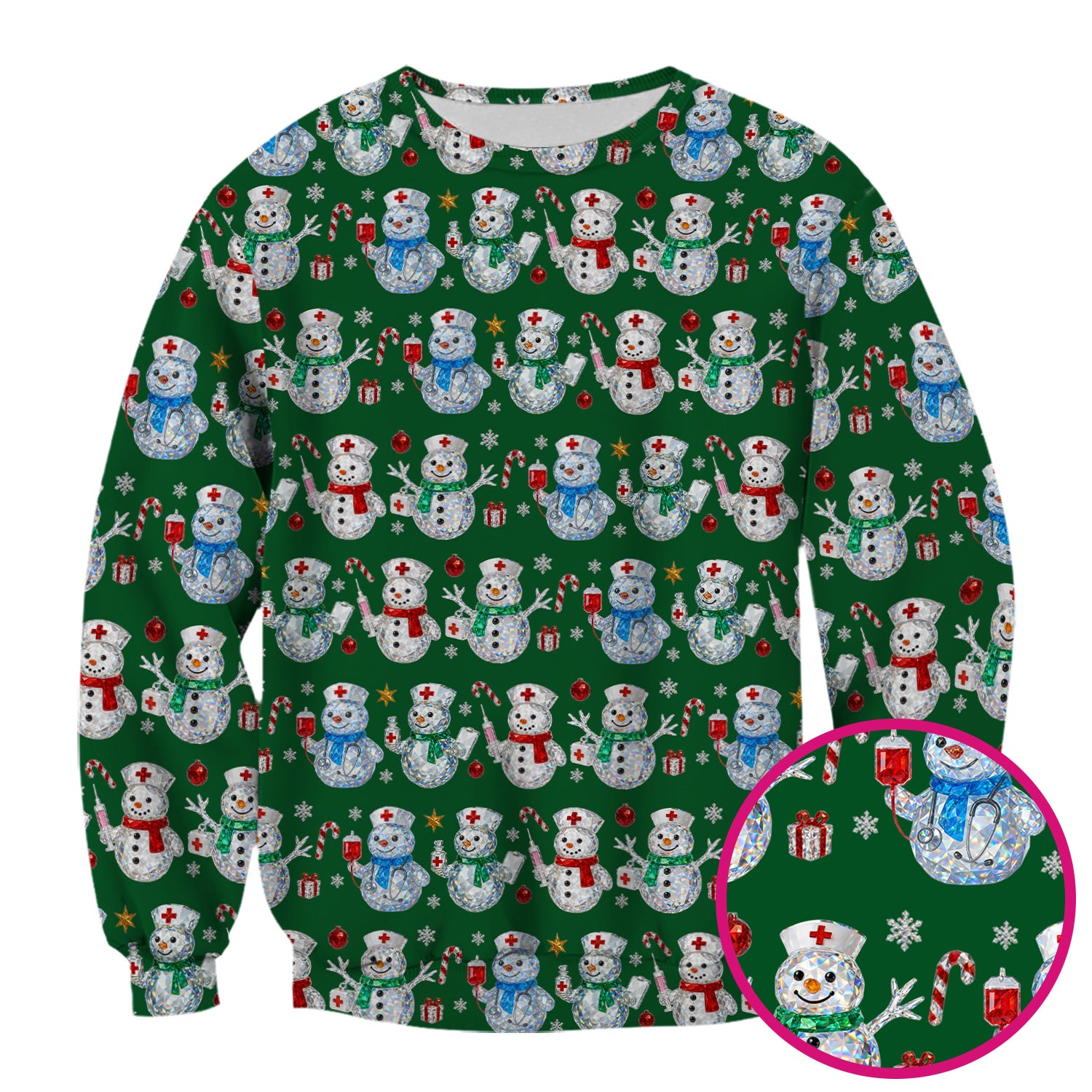 Nurse Snowman Christmas Scrub Top, Cute Holiday Medical Pattern Shirt For Women, Winter Snowflake Nursing Uniform