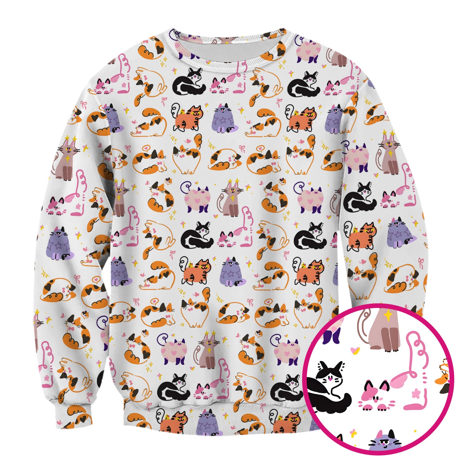 Funny Cat Pattern Scrub Top, Cute Cats Nursing Uniform For Women