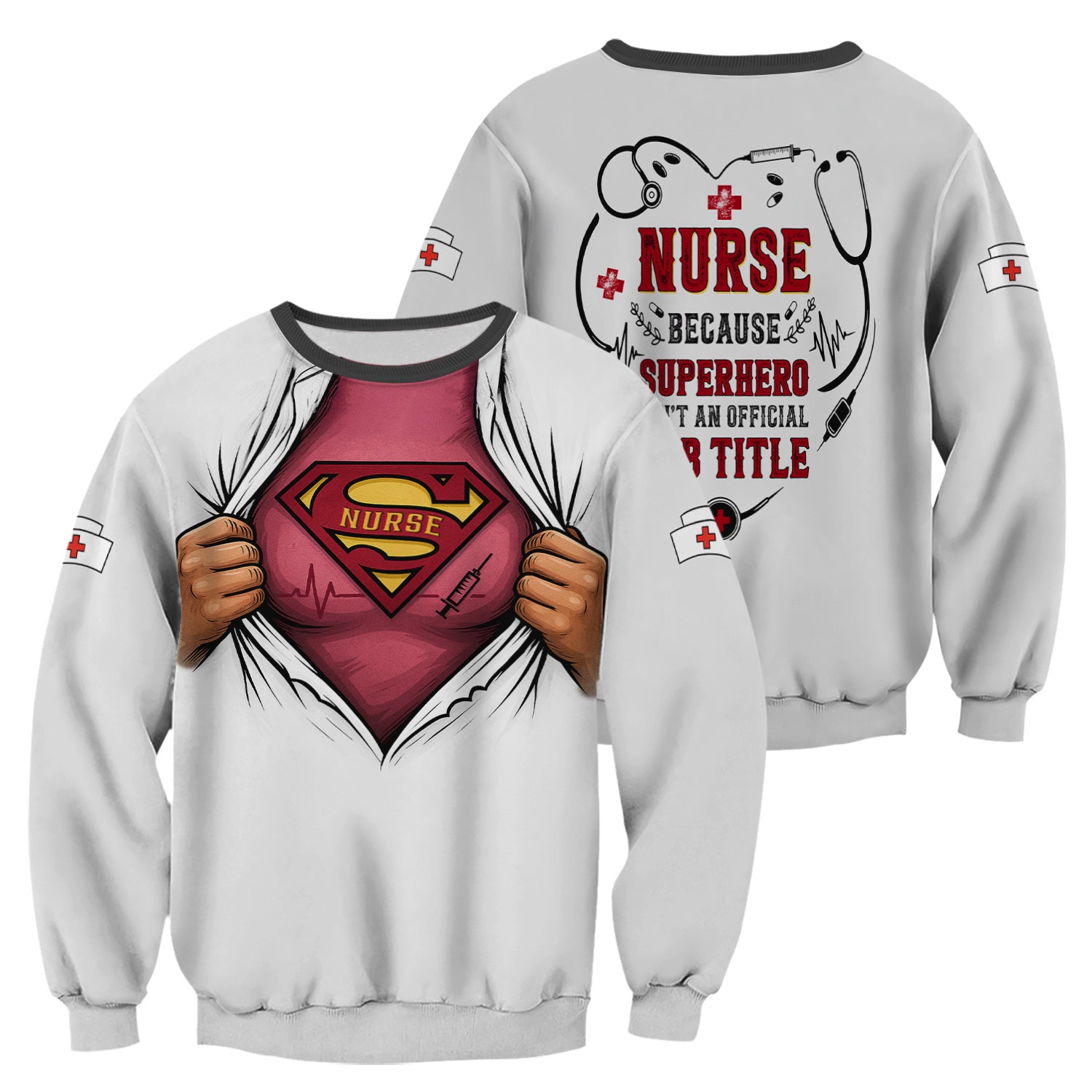 Personalized  Superhero Nurse Scrub Top - Funny Medical Uniform with Pockets - Gift for Healthcare Workers, RN, CNAs, LPNs