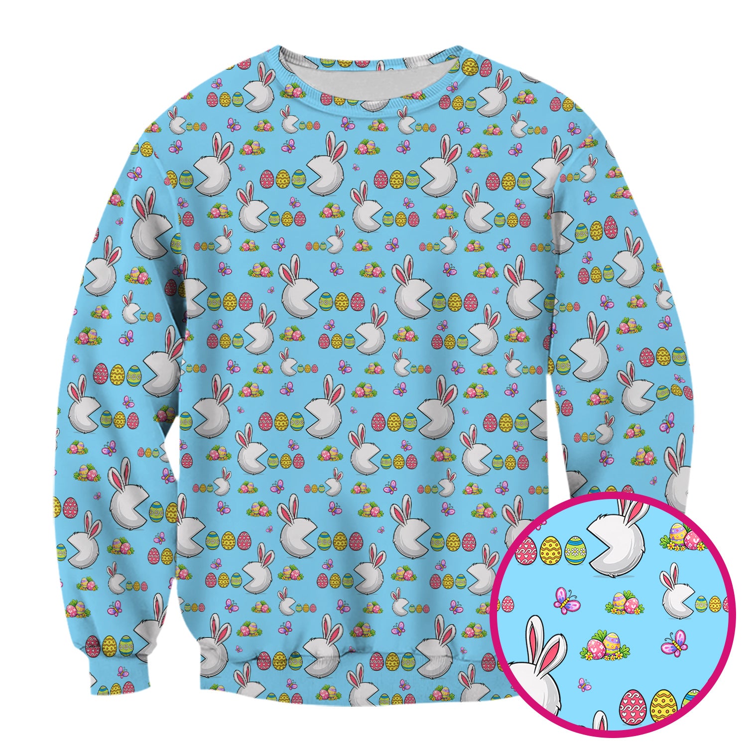 Easter Bunny and Colorful Eggs Print Scrub Top, Breathable Fabrics Nursing Uniform