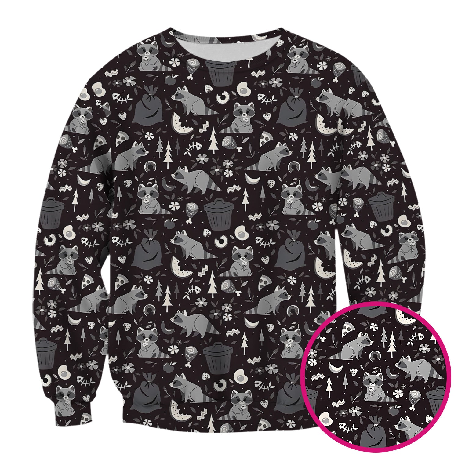 Cute Raccoon Forest Food Pattern Scrub Top, Breathable Fabrics Nursing Uniform