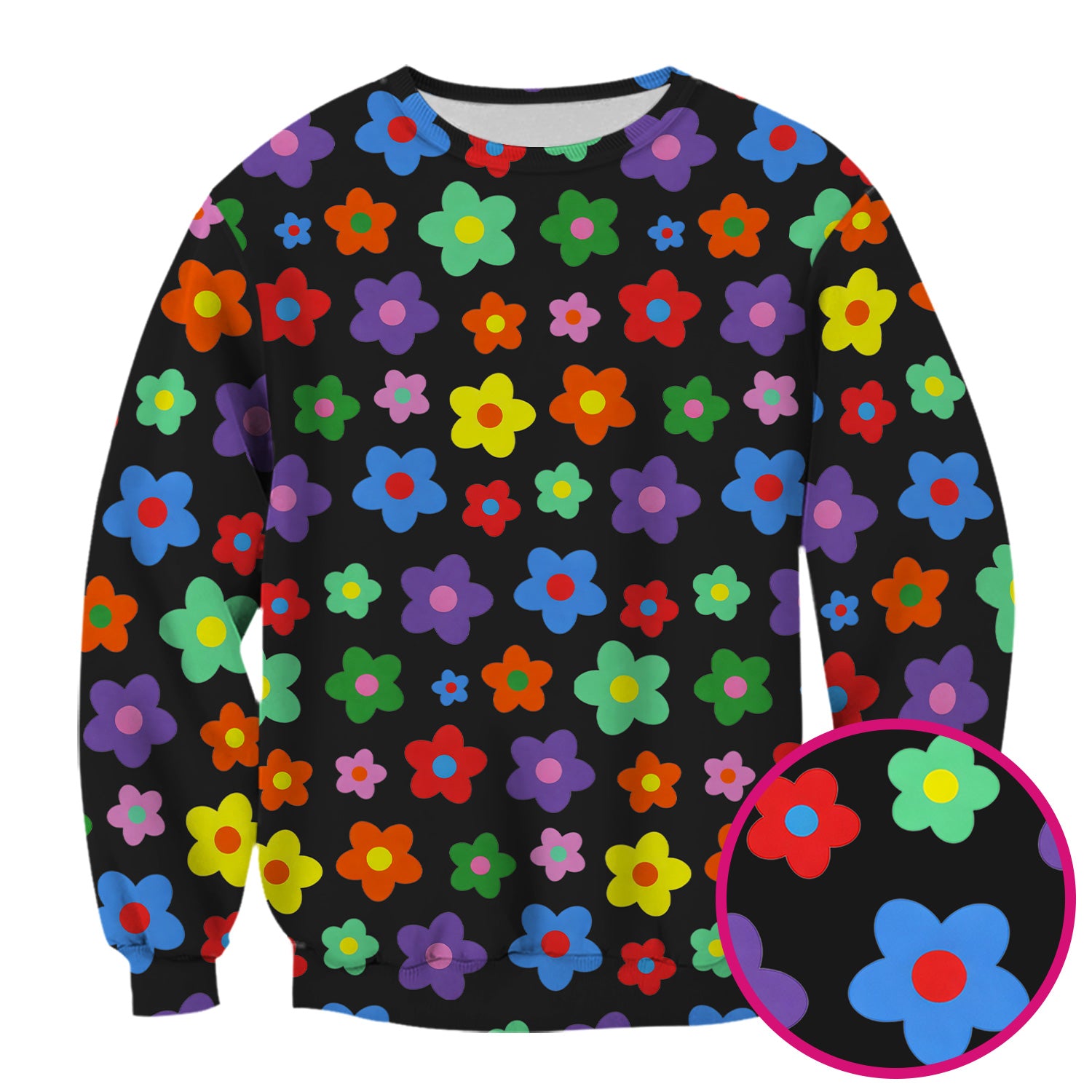 Colorful Retro Flower Pattern Print Scrub Top, Breathable Fabrics Nursing Uniform