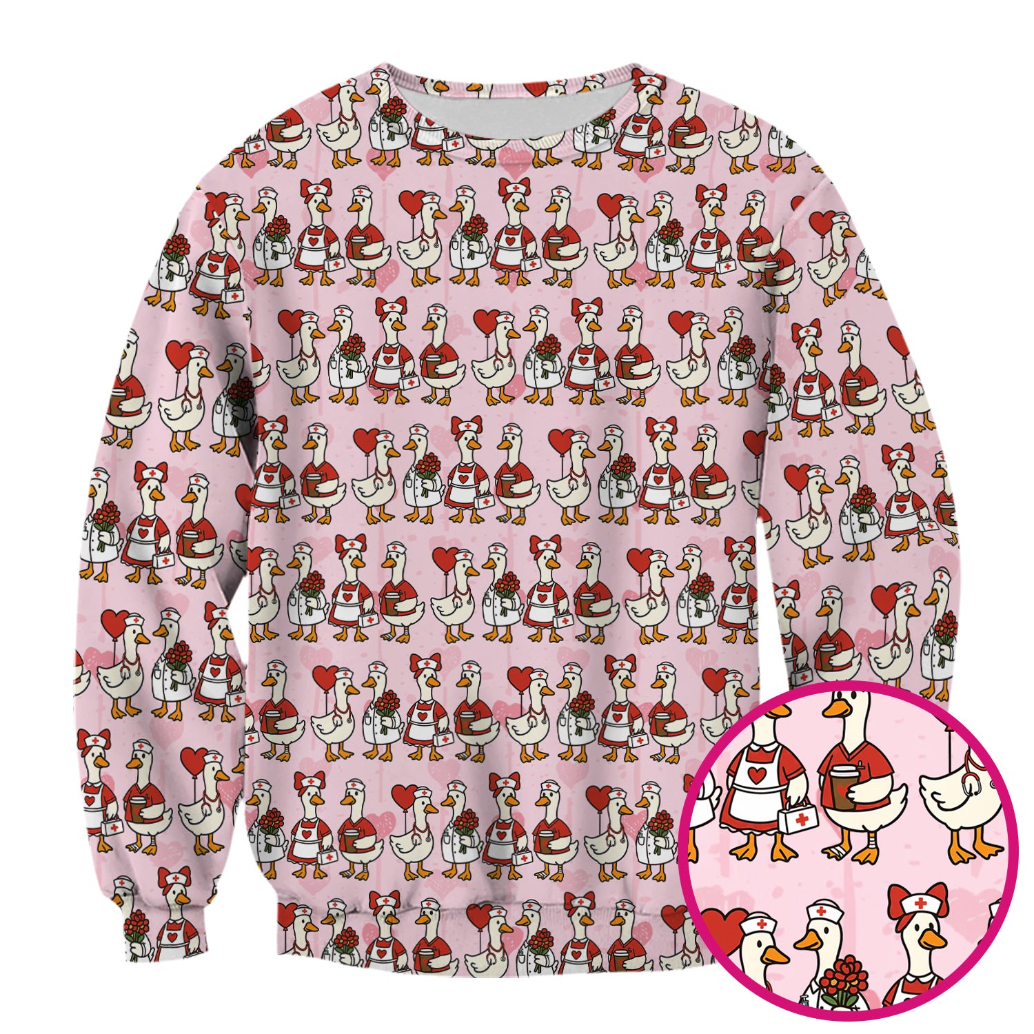 Valentine Nurse Goose Pattern Scrub Top, Comfortable Scrubs for Nurse