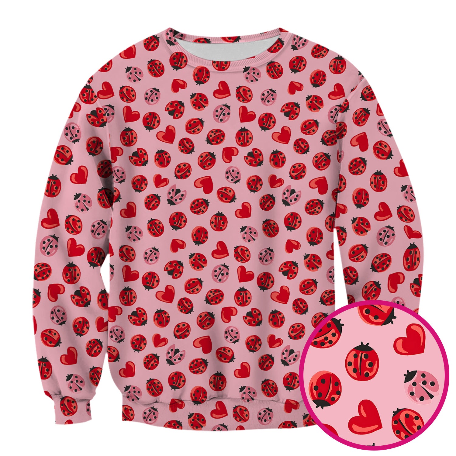 Cute Ladybug and Red Heart All Over Print Scrub Top, Comfortable Scrubs for Nurses
