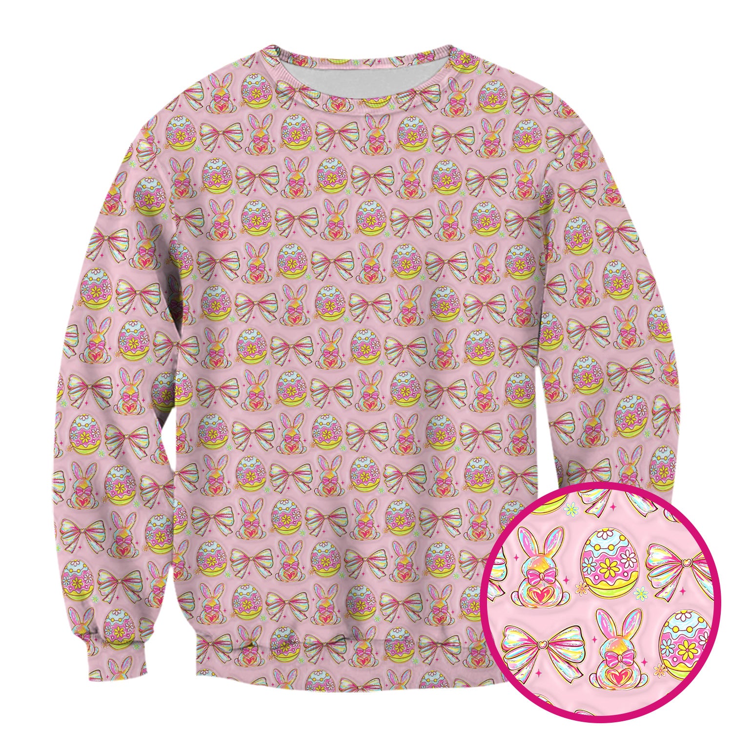 Easter Bunny Pastel Egg Bow Pattern Scrub Top, Breathable Fabrics Nursing Uniform