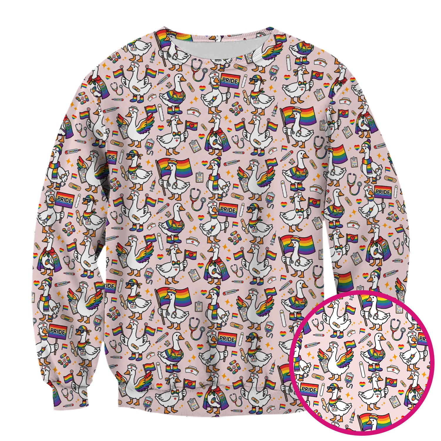 LGBT Pride Nurse Duck Pattern Scrub Top, Breathable Fabrics Nursing Uniform
