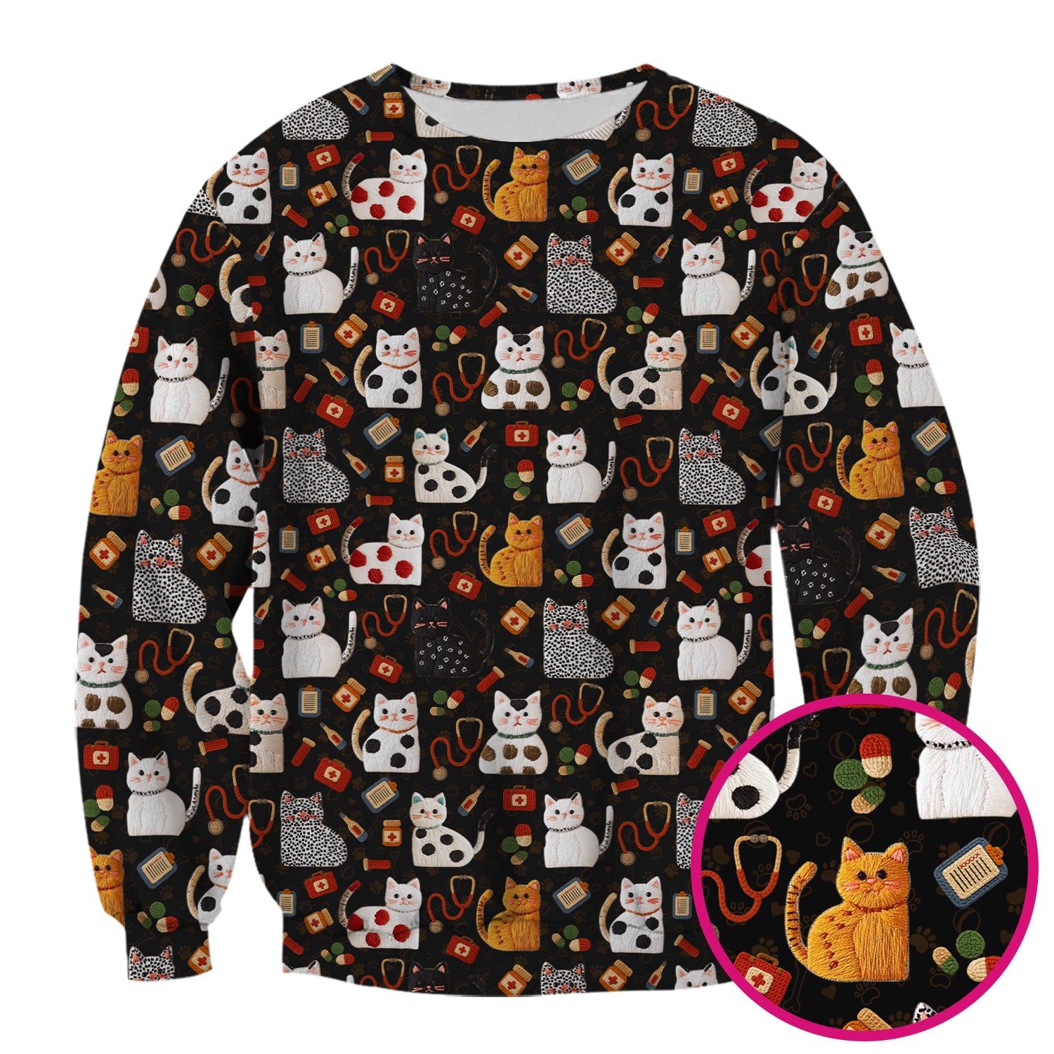 Cute Cat Scrub Top – Funny Veterinary Pattern Medical Shirt – Pet Lover Uniform For RN, LPN, CNA, and Vet Staff