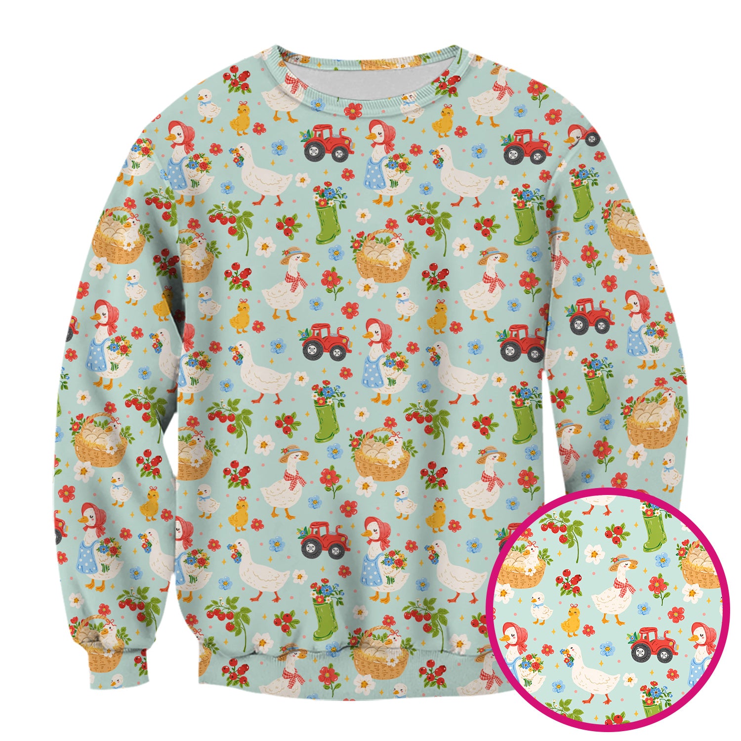 Farm Duck Chicken Tractor Flower Basket Scrub Top, Breathable Fabrics Nursing Uniform