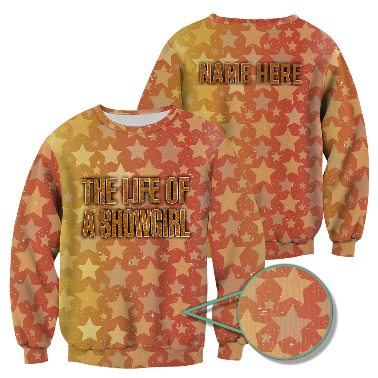 Custom Women's Showgirl Tee - All-Over Print Sparkly Star TS12 Orange Shirt  - Gift for RN LPN CNA